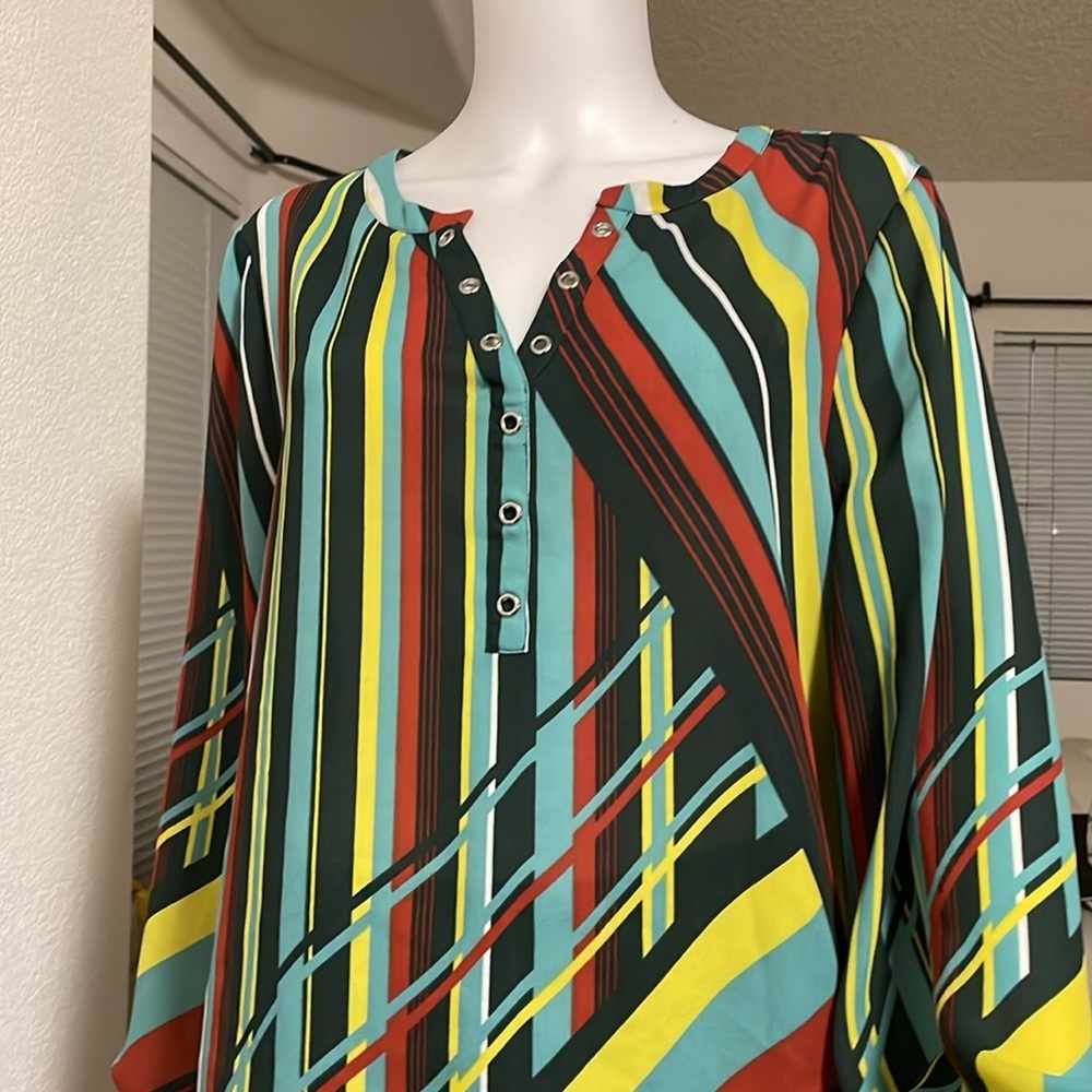Chaus New York Long Sleeve
Multicolor Striped V-Neck Shirt - Picture 7 of 13
